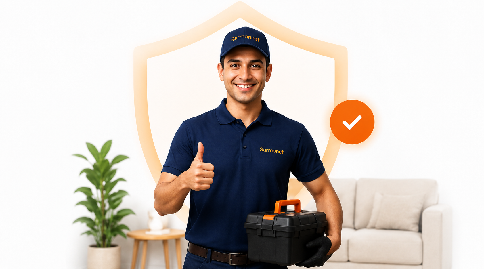 Smiling Samonest professional holding a toolbox