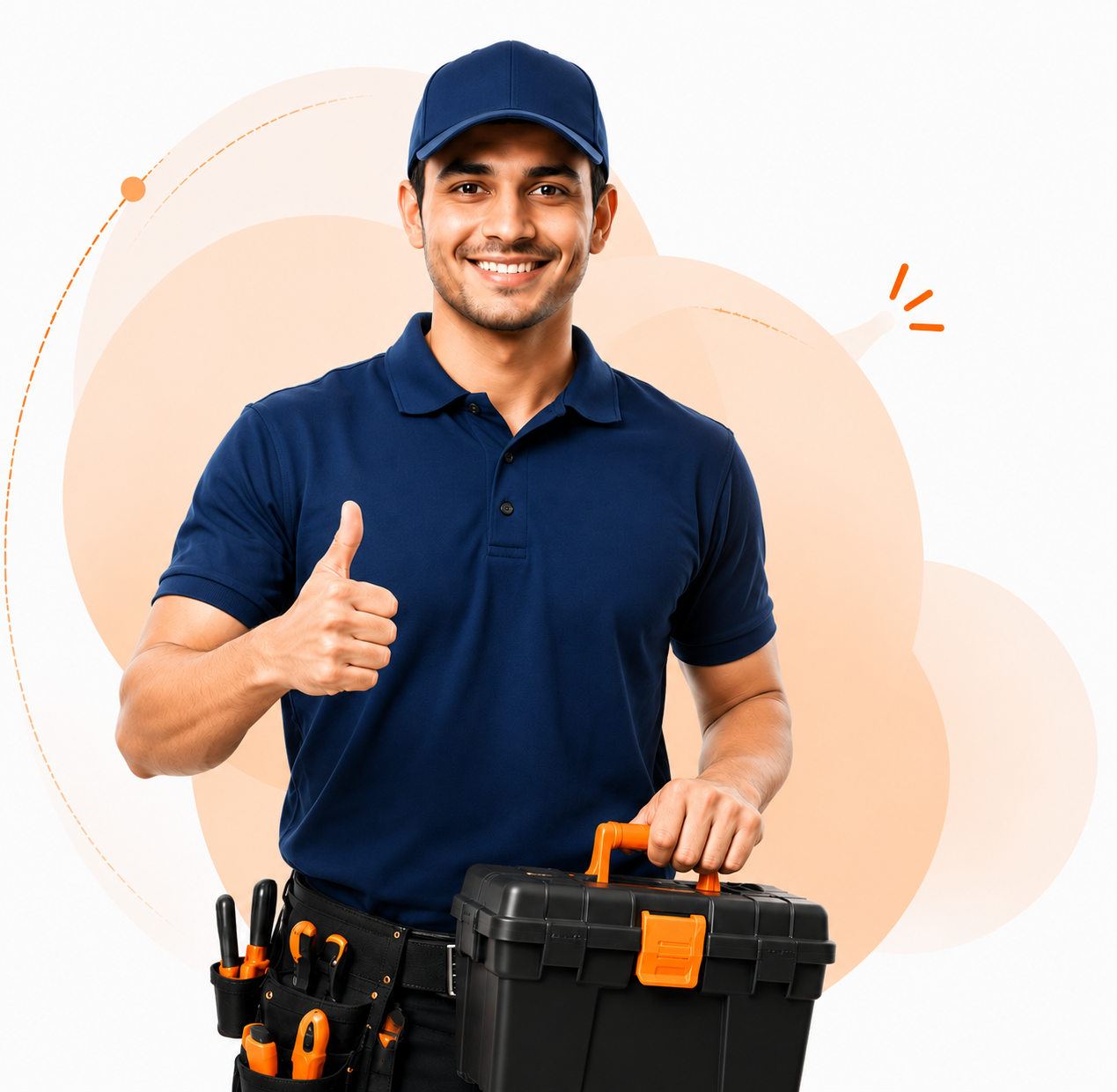 Samonest home-service professional holding a toolbox and giving a thumbs-up