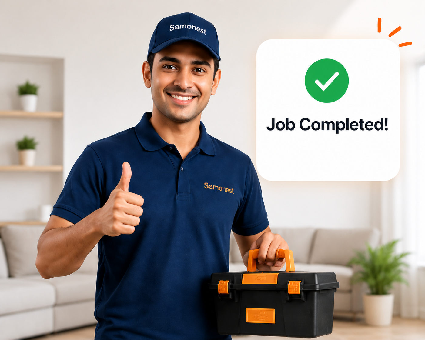 A smiling home-services professional celebrating a completed job